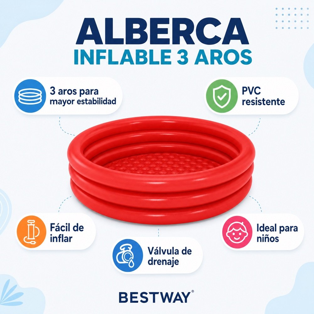 Alberca Inflable 3 Aros Bestway — beneficios