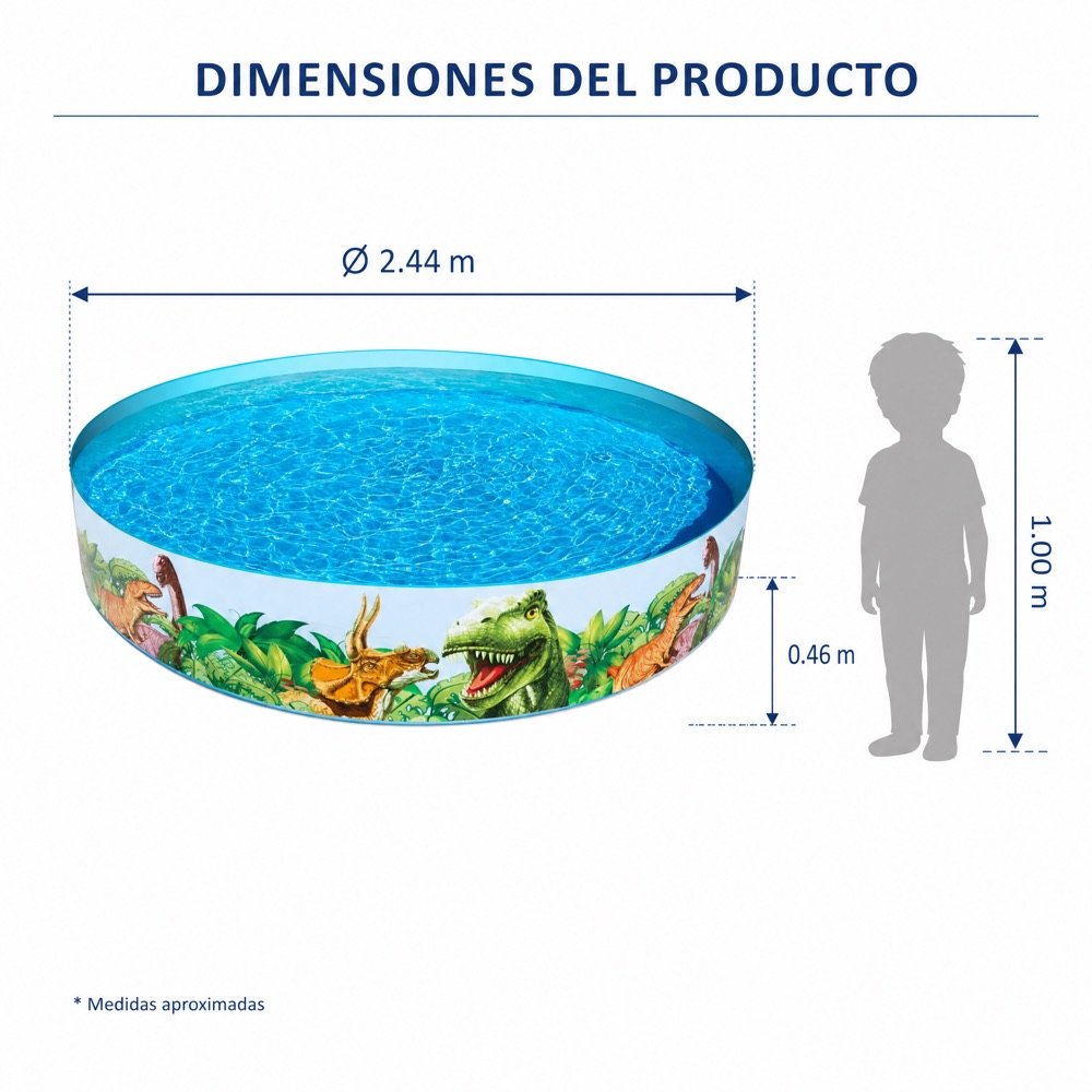 Alberca Rígida Dinosaurios 244cm Bestway — dimensiones
