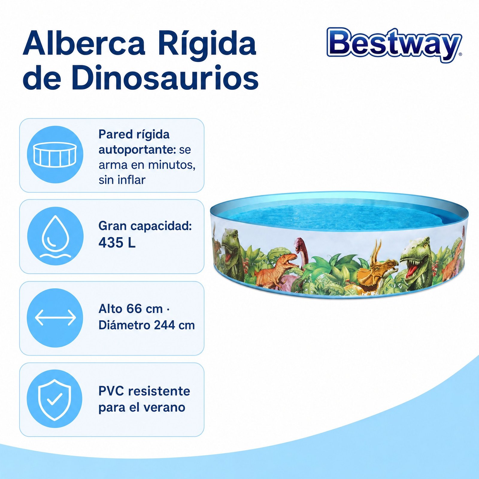 Alberca Rígida Dinosaurios 435L Bestway — beneficios