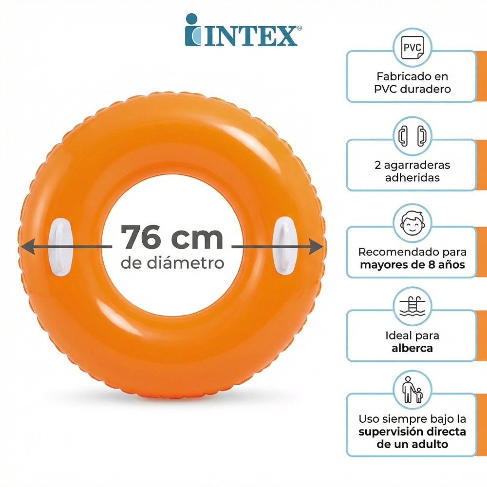 Aro Salvavidas Naranja 76cm INTEX — dimensiones
