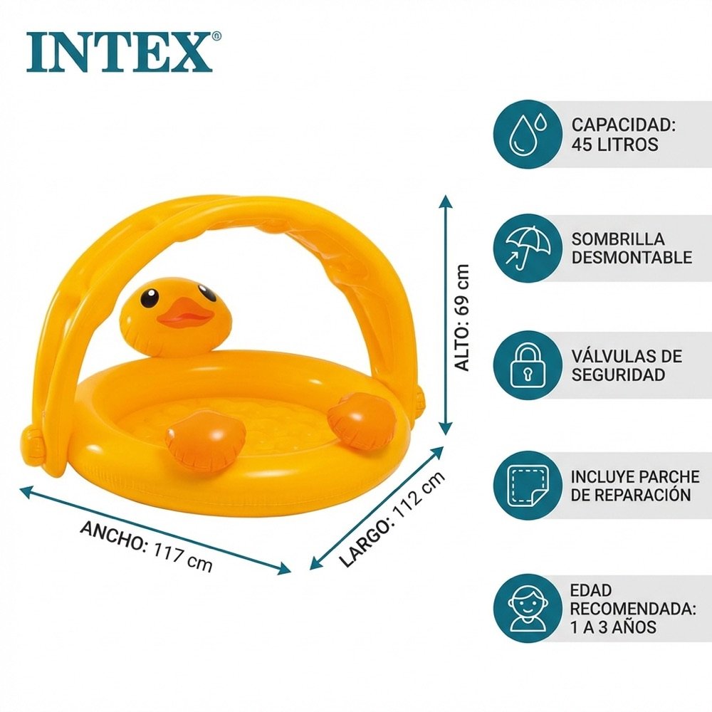Alberca Sombra Bebe Pato INTEX — dimensiones