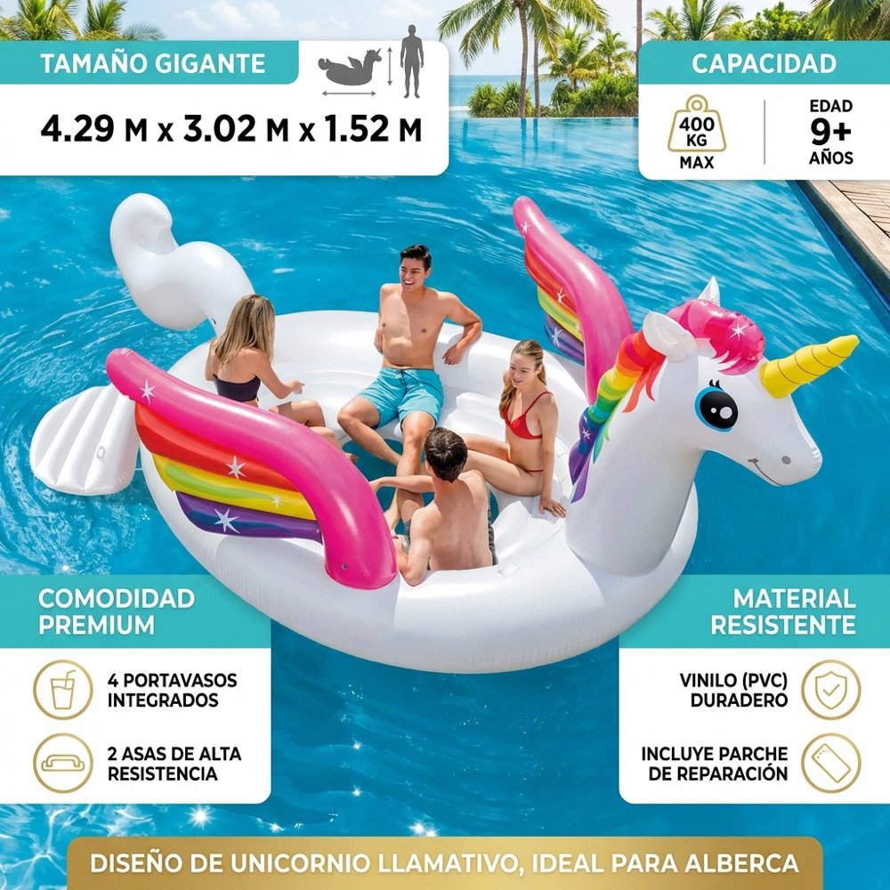 Unicornio Gigante Isla INTEX — beneficios