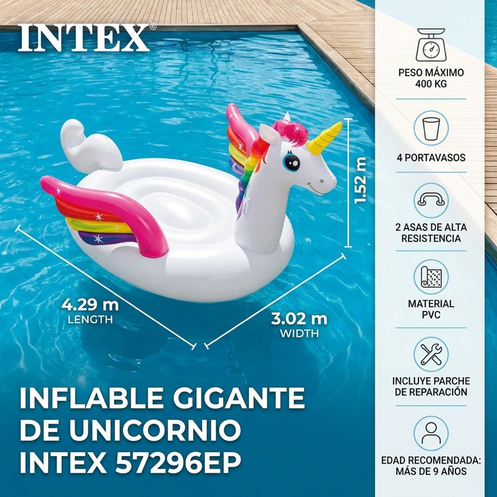 Unicornio Gigante Isla INTEX — dimensiones