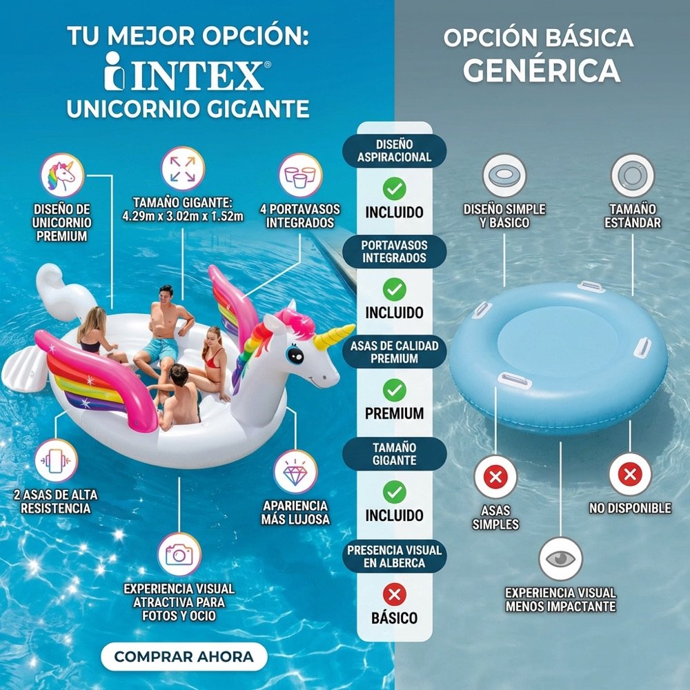 Unicornio Gigante Isla INTEX — comparativo
