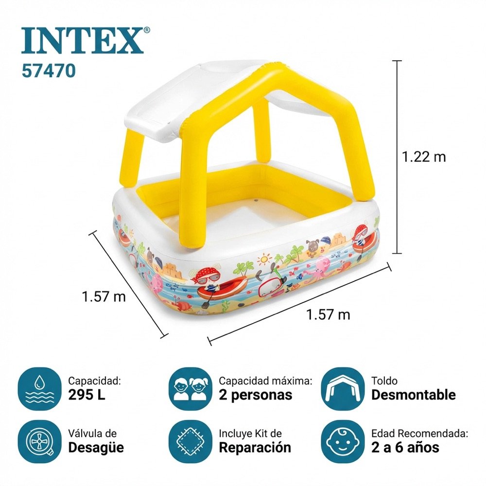 Alberca Casita con Toldo INTEX — dimensiones