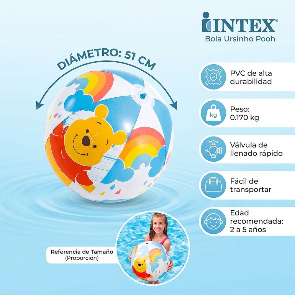 Pelota 20in Winnie Pooh INTEX — dimensiones