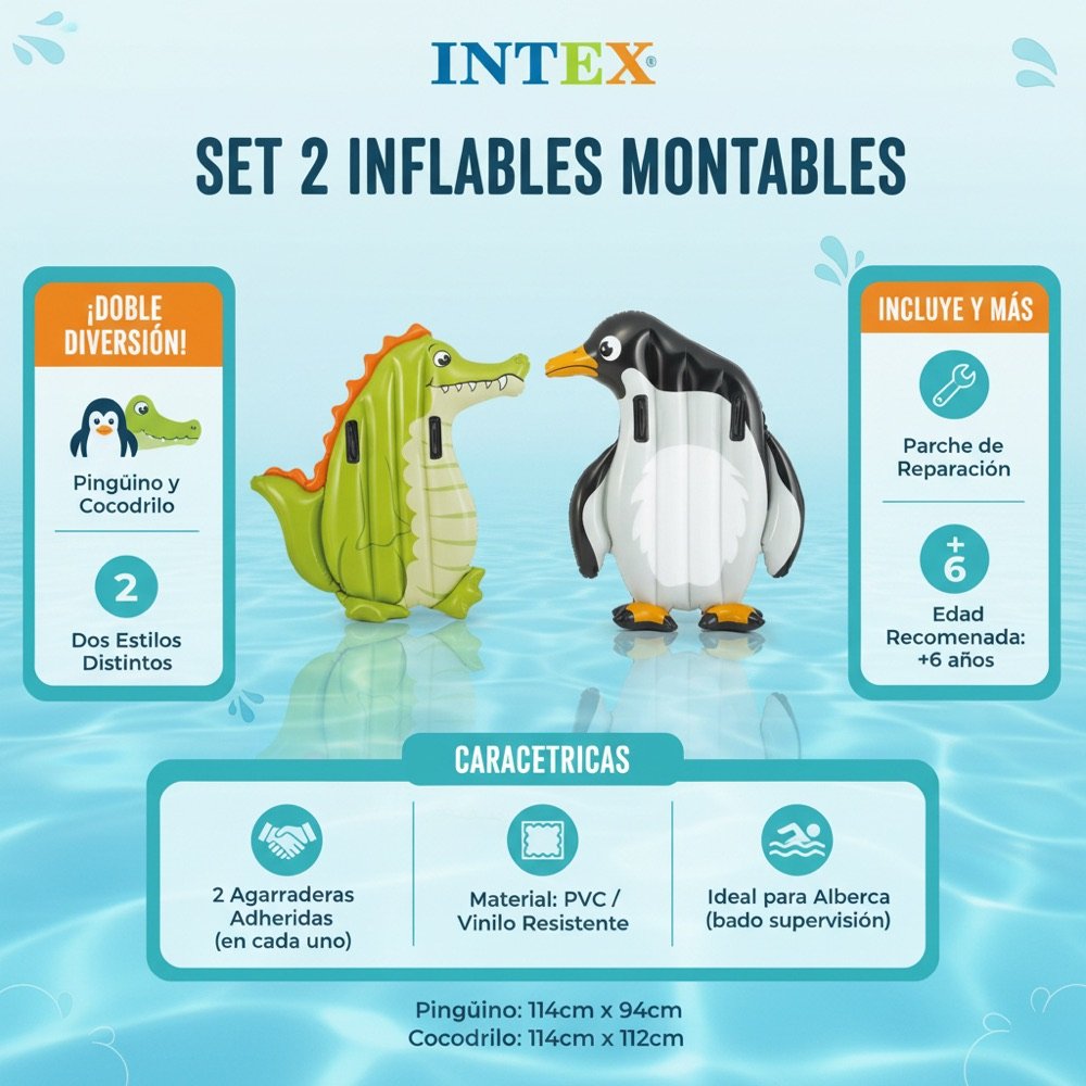 Flotador Figura Animales Pinguino Cocodrilo INTEX — beneficios