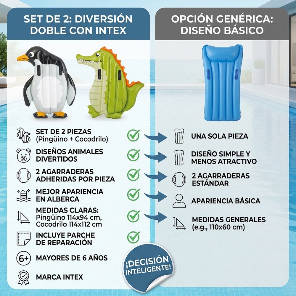 Flotador Figura Animales Pinguino Cocodrilo INTEX — comparativo