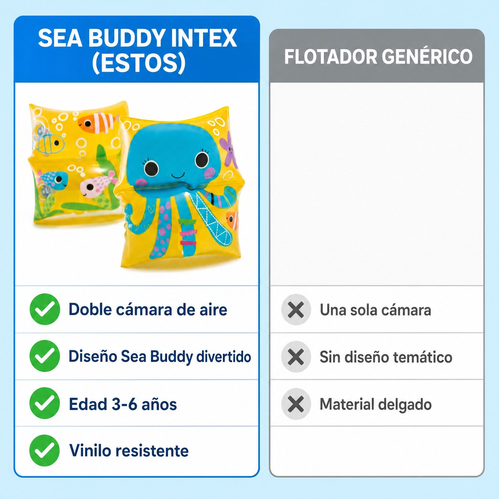 Brazaletes Pulpo Mar Sea Buddy INTEX — comparativo